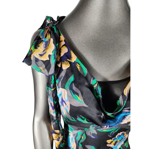 Diane von Furstenburg NWT Floral Shoulder Knot Bow Top Black Green DVF xs P - Picture 4 of 8